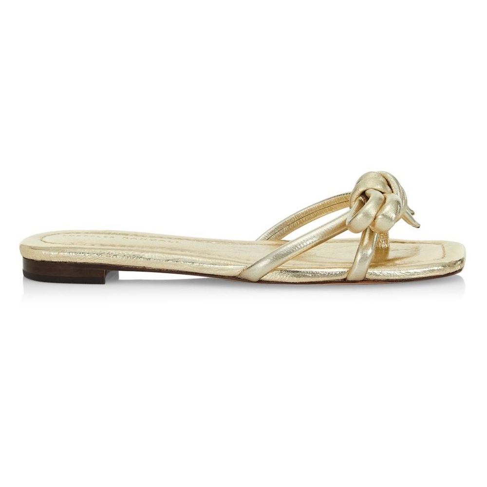 LOEFFLER RANDALL Women's Hadley Metallic Leather Bow Sandals In Champagne size 9